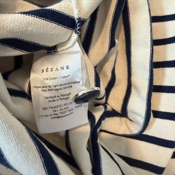 Sezane Ecru Navy Blue Striped Colette Mariniere Blouse Women's Size Small - Picture 6 of 6